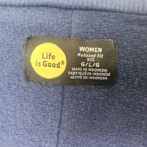 Life Is Good Womens Blue Crewneck Sweatshirt-Raw Seams-AllOverCelestial Print L - Picture 9 of 12